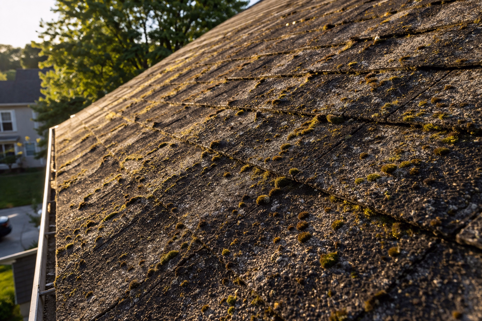 roofcleaningarlingtonbefore1 before roof cleaning service in arlington