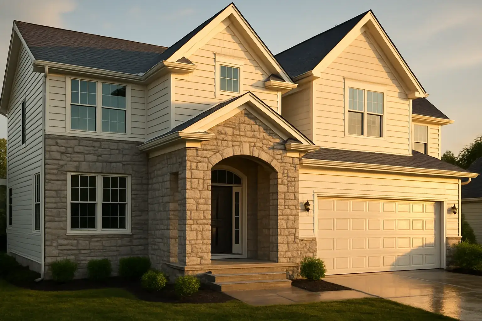 Freshly soft-washed luxury home exterior