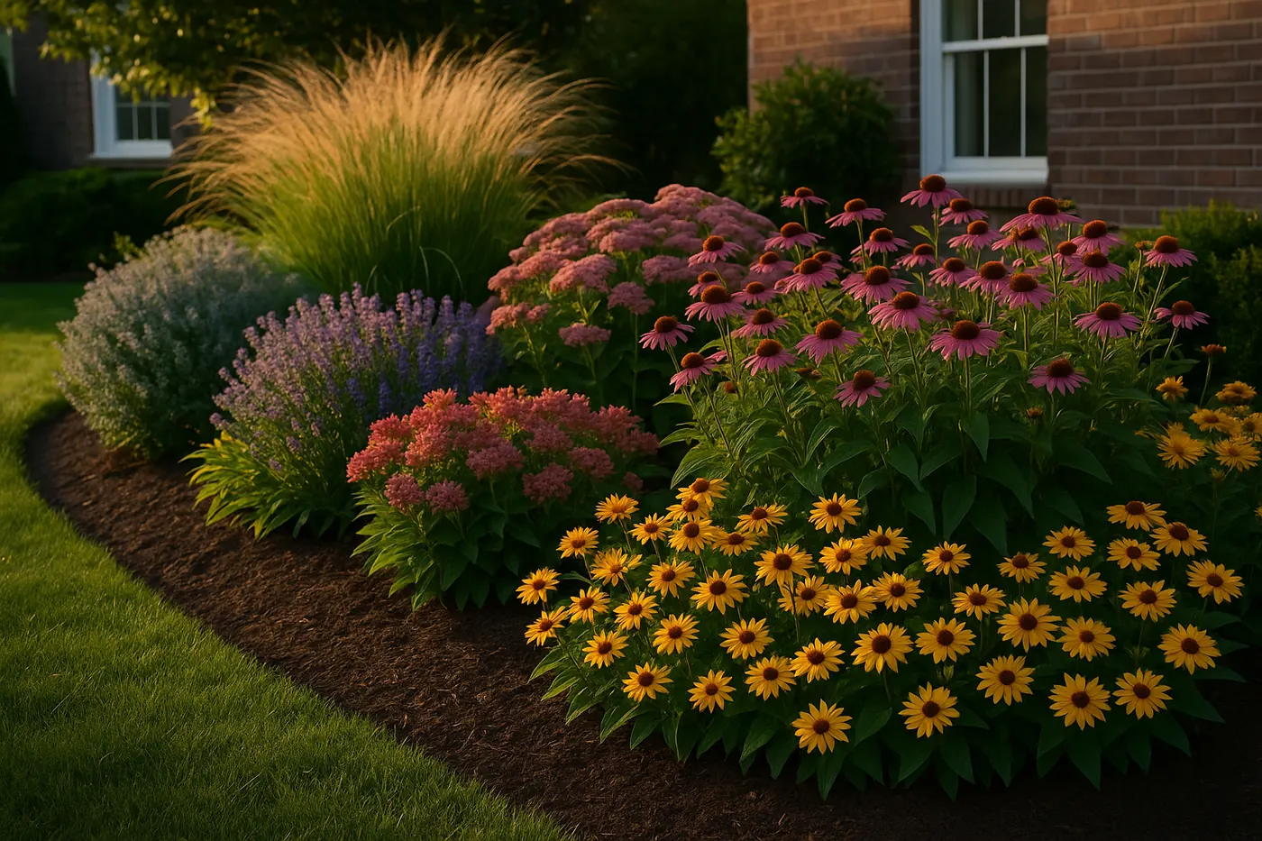 Newly installed landscape design at a Northern Virginia home