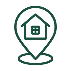 Map pin with a house representing a local team