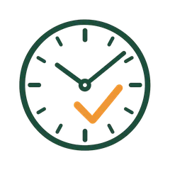 Clock with checkmark representing fast reliable response